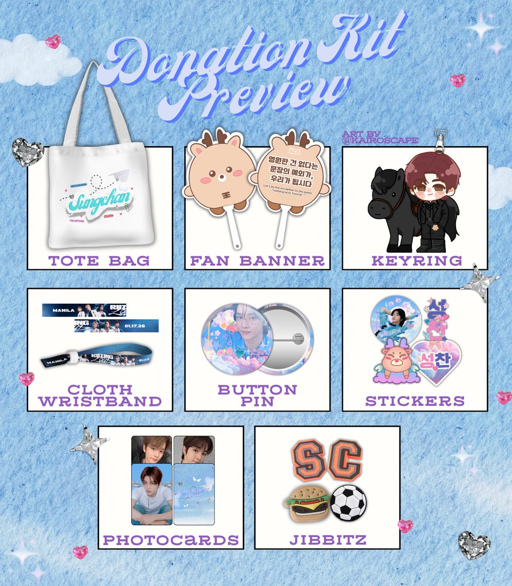 Here's full glimpse of our donation kit! 🤩 Take them home and have your name on our JSC Lamp Post Banner by donating ₱500 or more.

Donation form: bit.ly/WJTMNL
Transparency: bit.ly/WJTMNLTracker

#성찬 #SUNGCHAN #RIIZE #라이즈 #RIIZINGLOUD_IN_MANILA