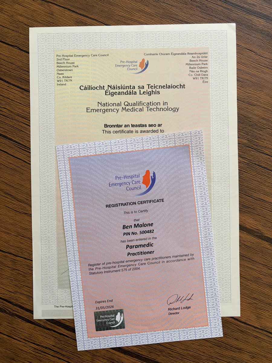 benmalone31's tweet image. I am delighted to finally receive my Pre-Hospital Emergency Care Council NQEMT - Paramedic certificate, meaning I am now a dual registered Paramedic in both Ireland &amp;amp; the UK! 

#PHECC #HCPC #Paramedic #Paraimhíochaineoir