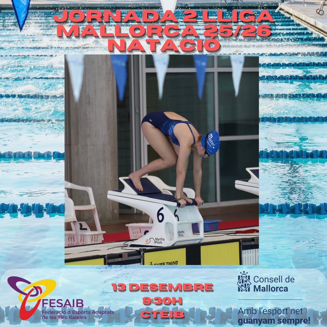 🏊‍♀️LLIGA MALLORCA NATACIÓ 25-26🏊
Demà es disputa la 2ª Jornada de la Lliga de Mallorca de Natació 25-26! Darrera competició del 2025 pels nedadors i nedadores de Mallorca, amb classificacions apretades pel Campionat de la Lliga!

#amblesportnetguanyamsempre