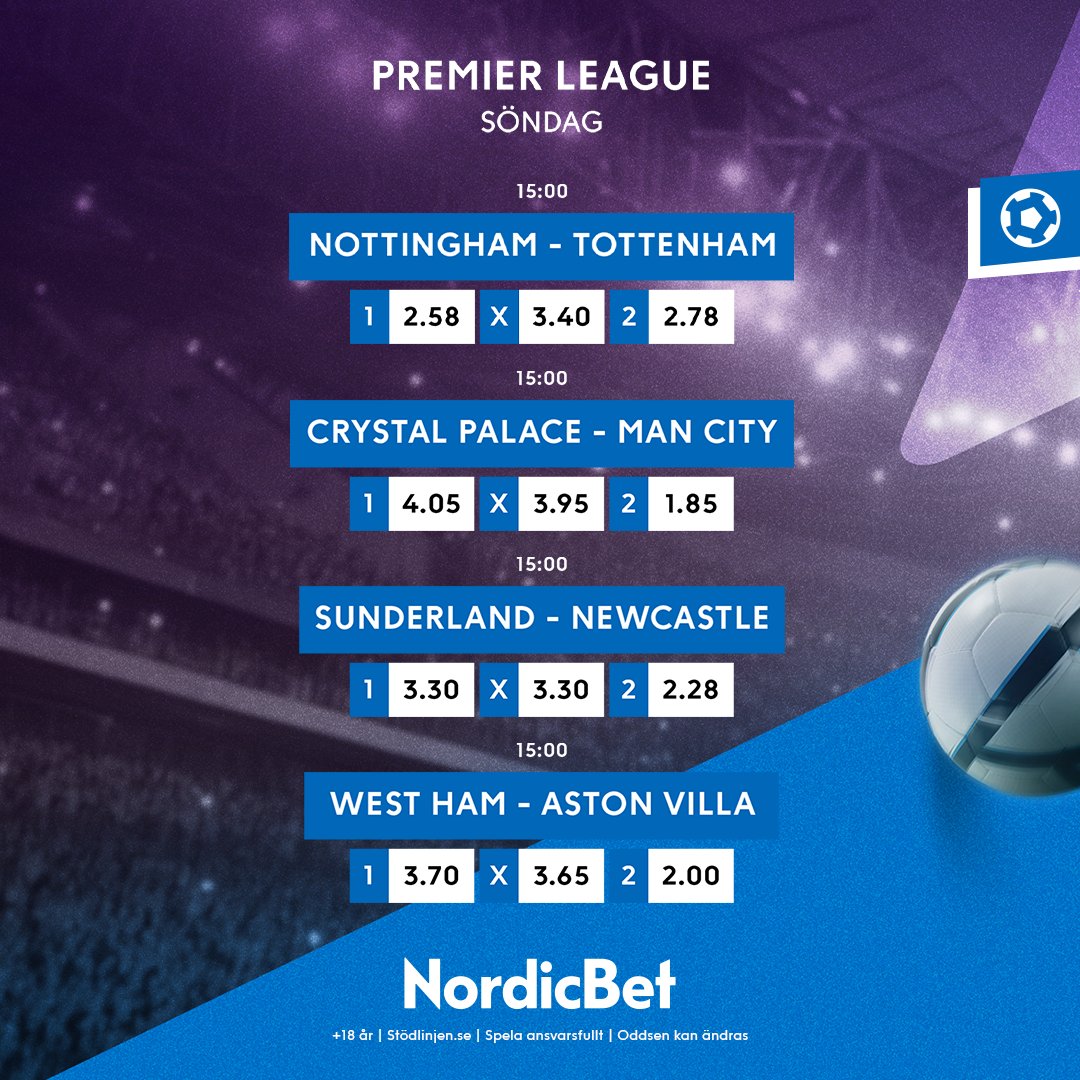 Fyra Premier League-matcher med avspark klockan 15.00 i eftermiddag. Har du tv-pengen redo? ⚽🏴󠁧󠁢󠁥󠁮󠁧󠁿

Alla odds: go.nordicbet.com/PL-SV

+18 år | stödlinjen.se | Spela ansvarsfullt