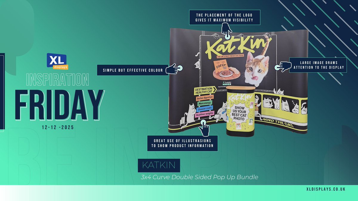 This weeks #inspirationfriday goes to Katkin &amp; their brilliant 3x4 Double Sided Pop Up Stand. We especially liked the illustrations showcasing product information.

3x4 Double Sided Pop Up Stand buff.ly/6fyghrv
Pop Up Stands buff.ly/VKAJ3y4

#popupstand