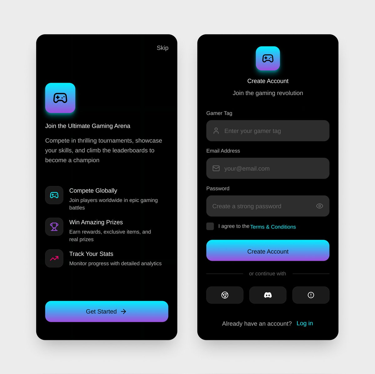 timoluwa265's tweet photo. I imagined a gaming competition that is programmed to take place at night,😂 neon light came to my mind.🙂‍↔️Then I thought let me design something with this imagination,🤔 then I came up with this. A gaming competition web app (mobile view). What's your take on it guys? https://t.co/HNAFxZaayW