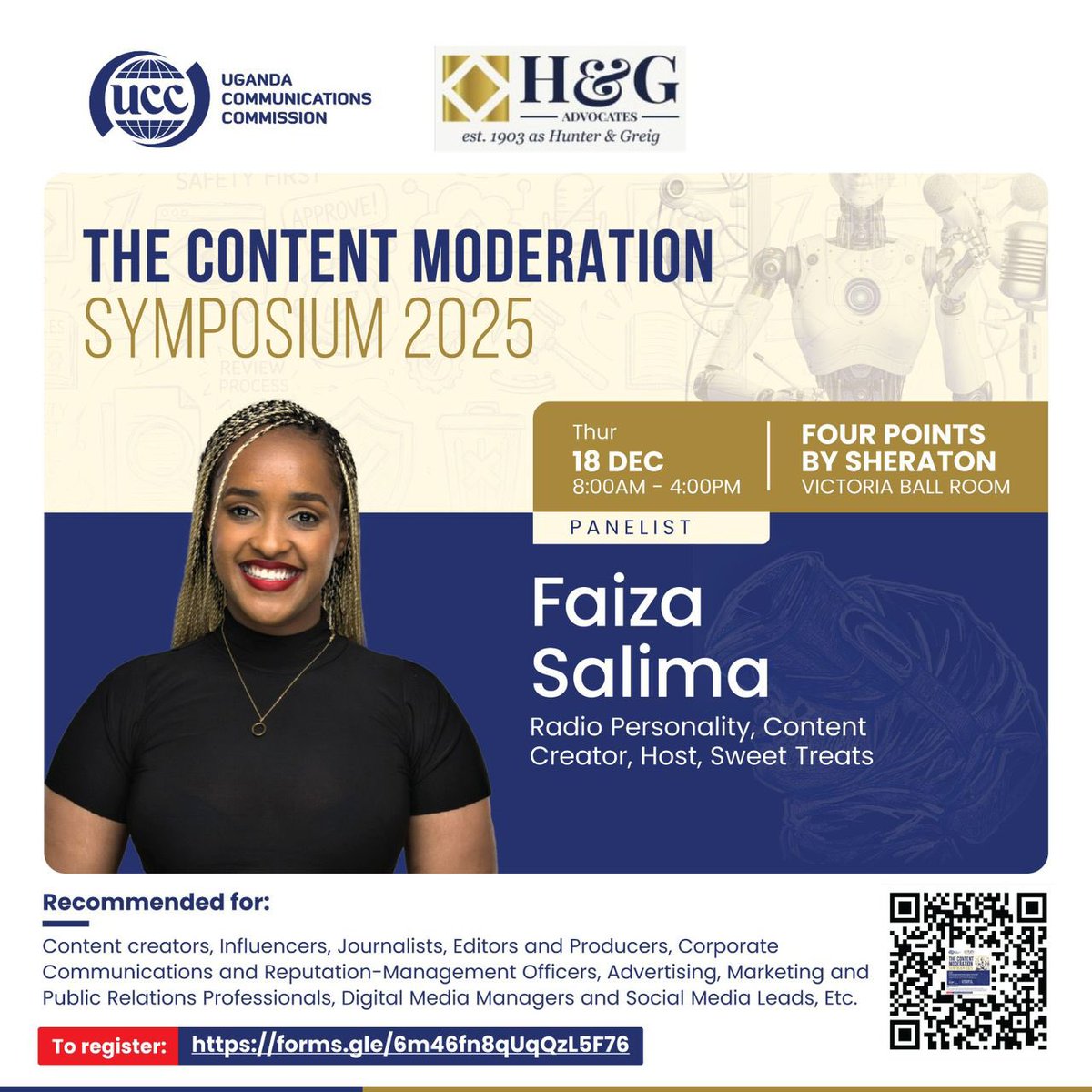 albertKatruGuma's tweet photo. INFLUENCERS, CREATORS.

How best can we enhance responsible digital influence ?

We have a unique ability to reach and engage diverse audiences. The power of our platforms extends beyond likes, views and shares.

The first ever CONTENT MODERATION SYMPOSIUM happens this 18th Dec at Four Points.

To be apart, register using this link, limited slots are available - https://t.co/iEUYMpJEZm

Powered by @handg_advocates & @UCC_Official .
