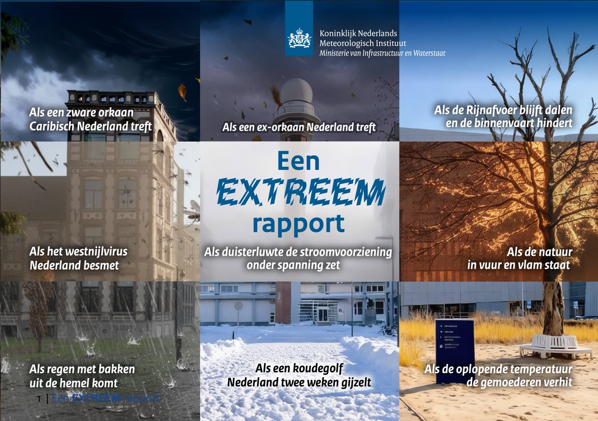 WAT ALS...
Negen variaties in extreem weer waarbij in een veranderend klimaat niet de vraag is of het gaat gebeuren, maar wanneer. En wat betekent dat?
Een gedachte-experiment met wetenschappelijke basis, zodat we niet verrast hoeven te worden.
Via <a href="/KNMI/">KNMI</a> 
knmi.nl/over-het-knmi/…
