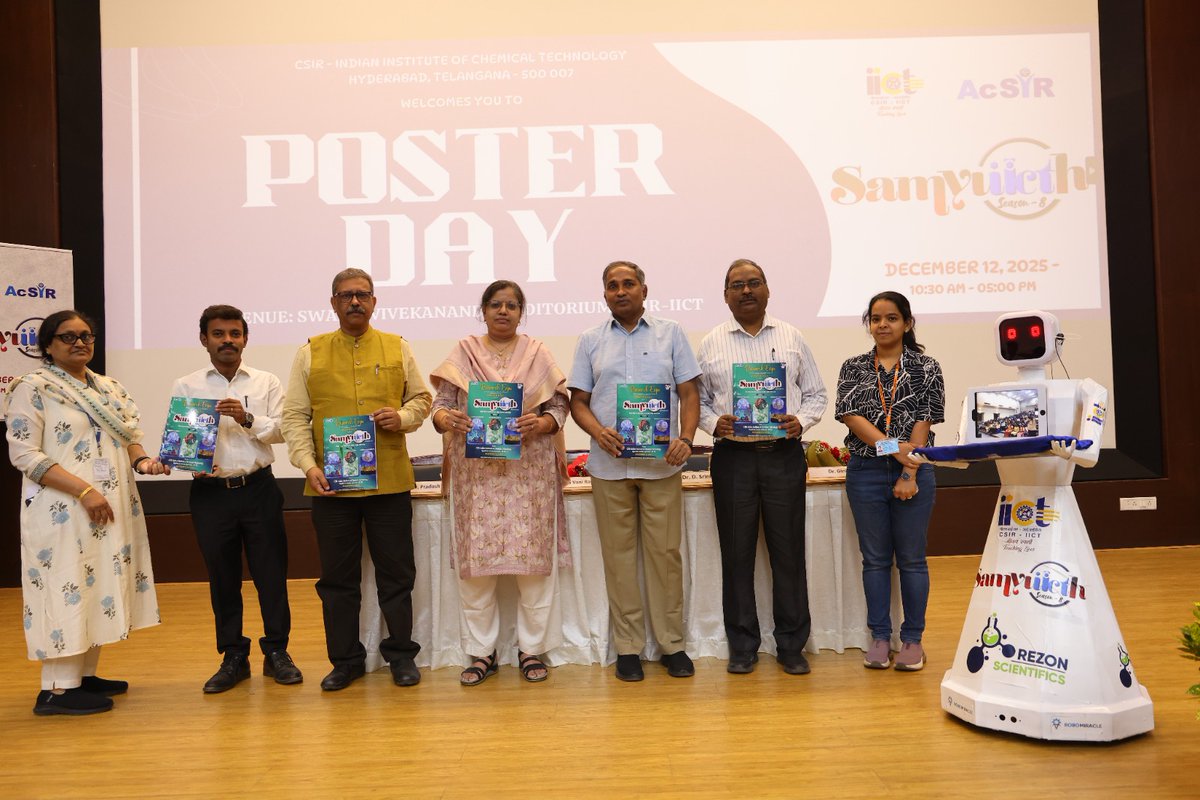 csiriict's tweet photo. #PosterDay at CSIR‑IICT (Dec 12, 2025) saw 500+ students & 150+ research posters as part of #SAMYUKTH Season 8. Inaugurated by Dr. Geetha Vani Rayasam & Dr. D. Srinivasa Reddy, the event inspired young minds with cutting‑edge science & innovation.
@IndiaDST @AcSIR_India @CSIR_IND https://t.co/m5W1wRO4V4