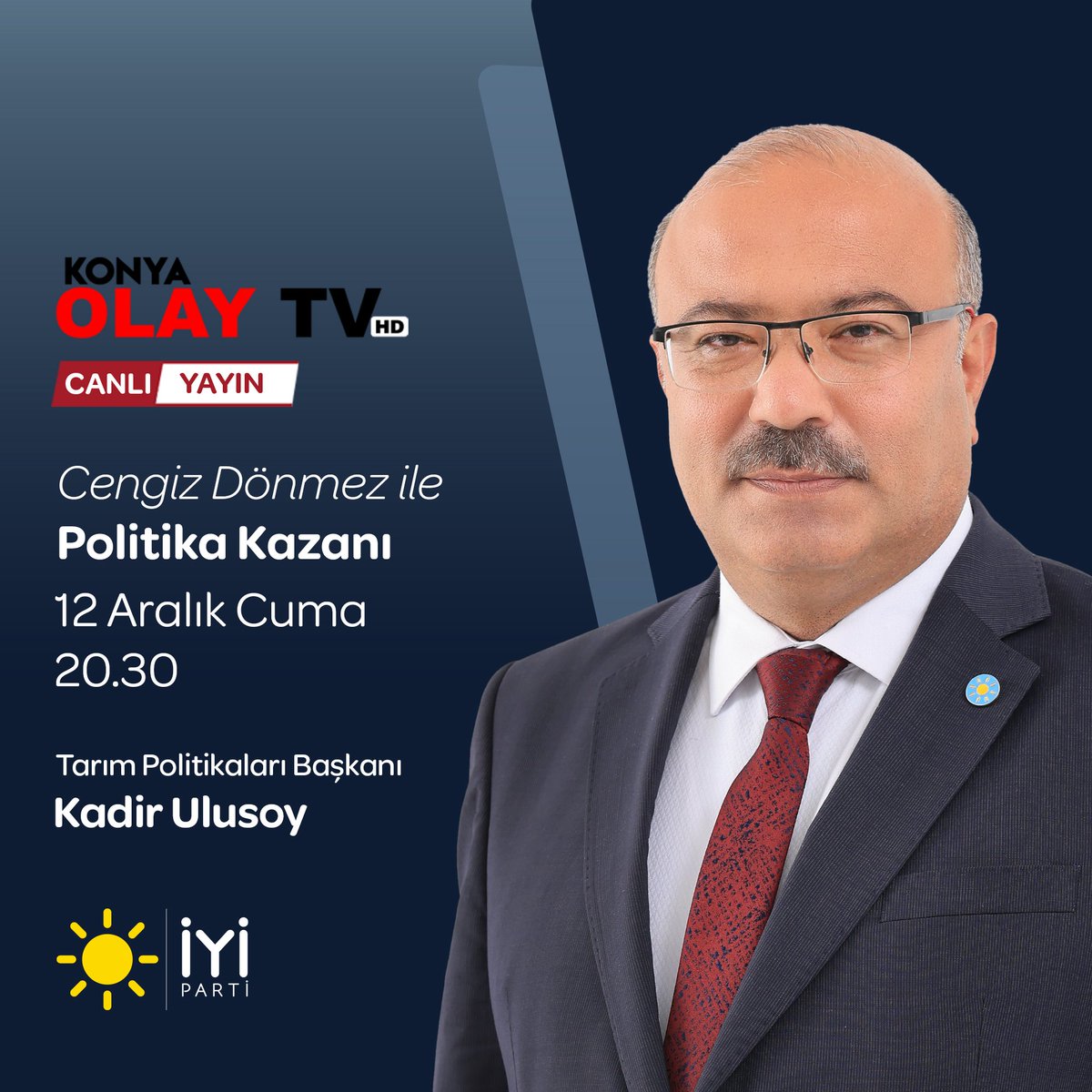 Tarım Politikaları Başkanımız Sayın Kadir Ulusoy <a href="/kadir_ulusoy42/">Kadir Ulusoy</a>;

🗓 12 Aralık Cuma (bugün)
⏰ 20.30’da
📺 Olay TV'de 

Cengiz Dönmez ile #PolitikaKazanı programına konuk oluyor.

Sizleri de ekran başına bekliyoruz.👍🏻