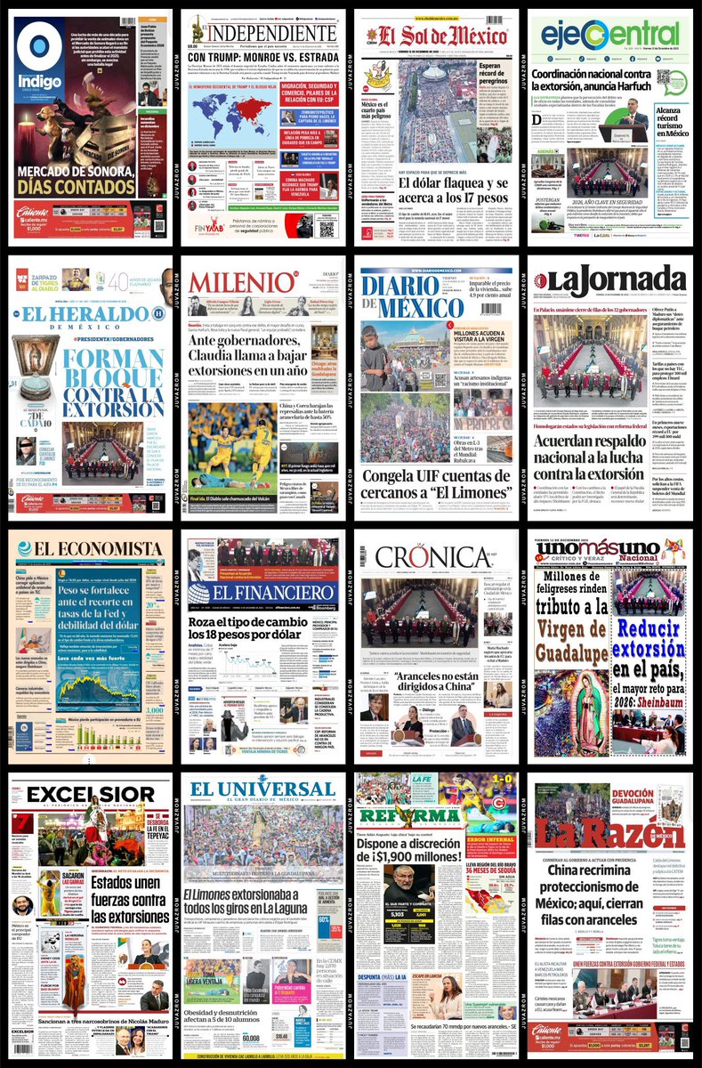 #PrimerasPlanas 📰
de los diarios impresos del País #FelizViernesATodos #12dicembre                                  
<a href="/dreyesmty/">Daniel Reyes</a> <a href="/MalenaRA/">María Elena R-A</a> 
<a href="/ReporteroUrban/">Reportero Urbano</a>  <a href="/LoQuePasaEnNL/">@QuePasaEnNL ®️</a> 
<a href="/QuePasaEnSN/">#LoQuePasaEnSN®️DM Abierto</a>  <a href="/ComunidadMTY/">Comunidad Monterrey</a> <a href="/raytep/">raytep</a> #Noticias #Monterrey #NuevoLeón #News #Mexico #CDMX <a href="/cpabogadossc/">CP Abogados Asociados ⚖</a>