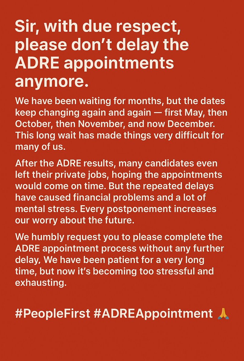 InfinitySh50818's tweet photo. Two years waiting, give our appointments 

#adre_appointment 
#ADRE #ADREappointment 
#ADRE2025 #adre #TrendingNow #assam #news #Trending @CMOfficeAssam @mygovassam @himantabiswa @pratidintime @DY365 @nktvNE @guwahatiplus @TIME8News @news18assam @atanubhuyan @aboyobbhuyan https://t.co/ju0i3Ugi8B