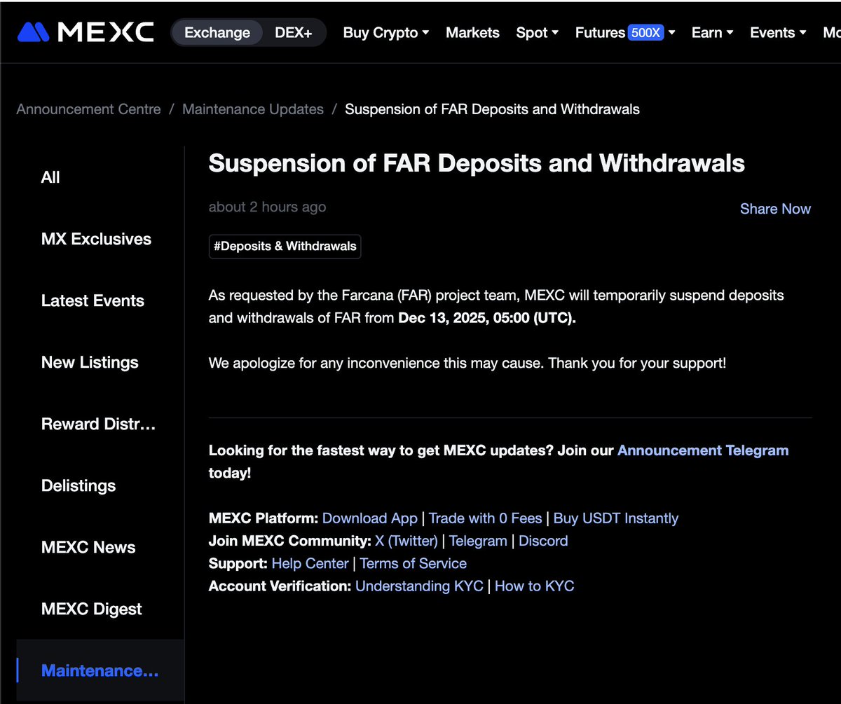 FARLabsAI's tweet image. Looks like @MEXC_Official have done the same...

Check out the article here: mexc.com/announcements/…