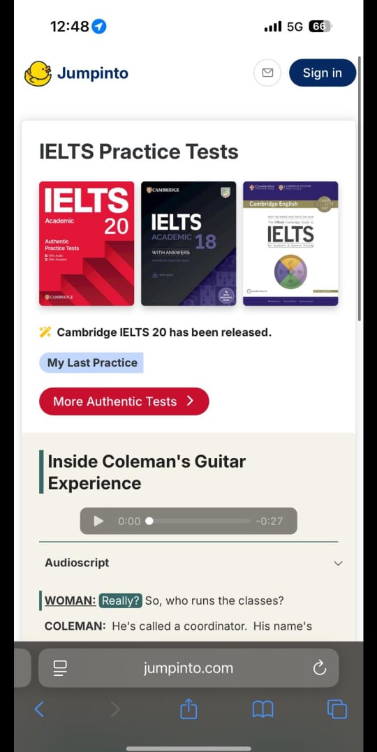 موقع رهيب ومجاني للتدريب على الايلتس اكتشفته بالغلط، هو عبارة عن كتب كامبريدج أصلًا لكن بطريقة تفاعلية بحيث يحاكي الاختبار (بقسم التحدث والكتابة يقيمك كمان)، مره مفيد خصوصًا لو الإختبار محوسب 

thetechfun.com/?p=29542

.