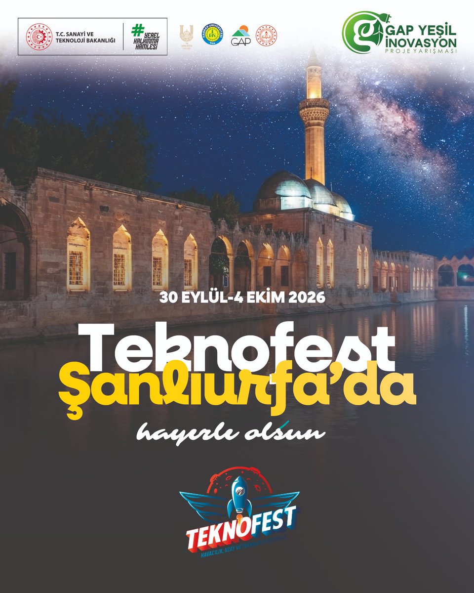 Teknofest Rüzgarı Peygamberler Şehri'nde Esecek!🚀🇹🇷

Dünyanın en büyük Havacılık, Uzay ve Teknoloji Festivali TEKNOFEST, 2026 yılında Şanlıurfa’da!

Tarihin sıfır noktasında, geleceğin teknolojisini inşa etmek için buluşuyoruz.

#Teknofest #Şanlıurfa 

<a href="/gap_idaresi/">GAP İdaresi</a> <a href="/Hasan_maral/">Dr. Hasan MARAL</a>