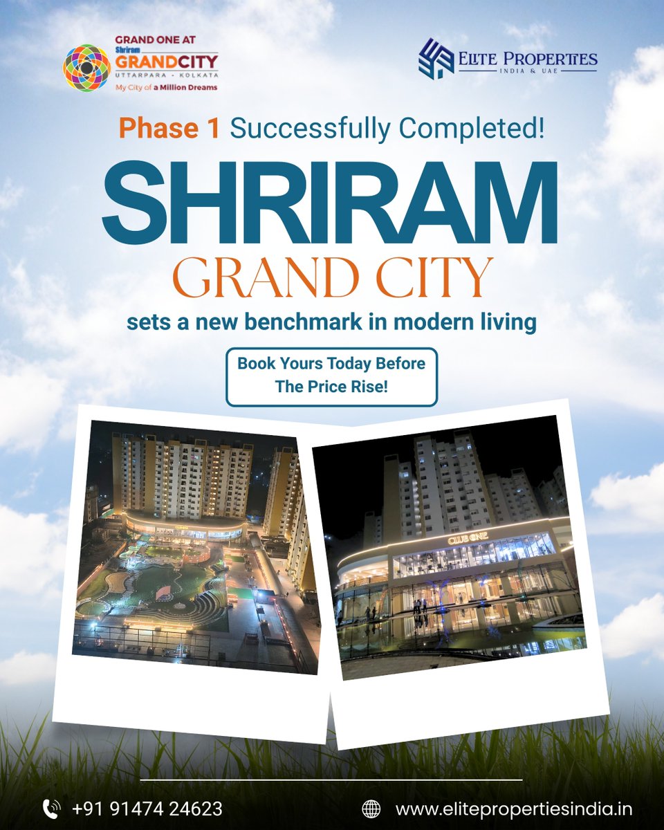 elitevivan's tweet photo. Shriram Grand City is setting new standards in Kolkata living. With Phase 1 now complete, this is your moment to lock in the best price. Enquire today!

Secure Your Unit Before Prices Rise:
📞 +91 91474 24623

#ShriramGrandCity #Uttarpara #ShriramProperties #EliteProperties https://t.co/AjEDpAYlE7