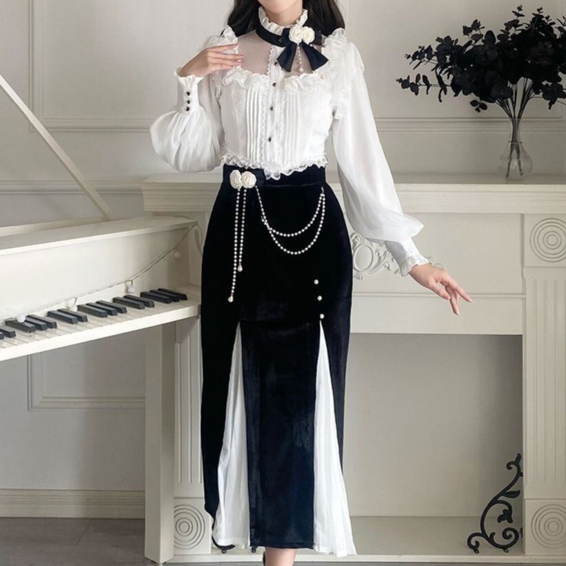 エレガントフリルロングスカートセット♡