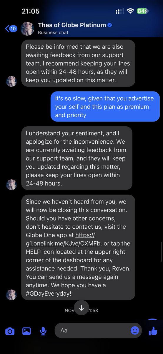 roventoaster's tweet photo. @enjoyGLOBE @DtiPhilippines @DICTgovph 

5/6

I tried calling them repeatedly and it turns out they have closed the ticket without even resolving the issue. On 05-Nov-2025 i visited Globe Store Rob Mag since my service that i am getting is not what I expect… https://t.co/n1ALxQxxEm