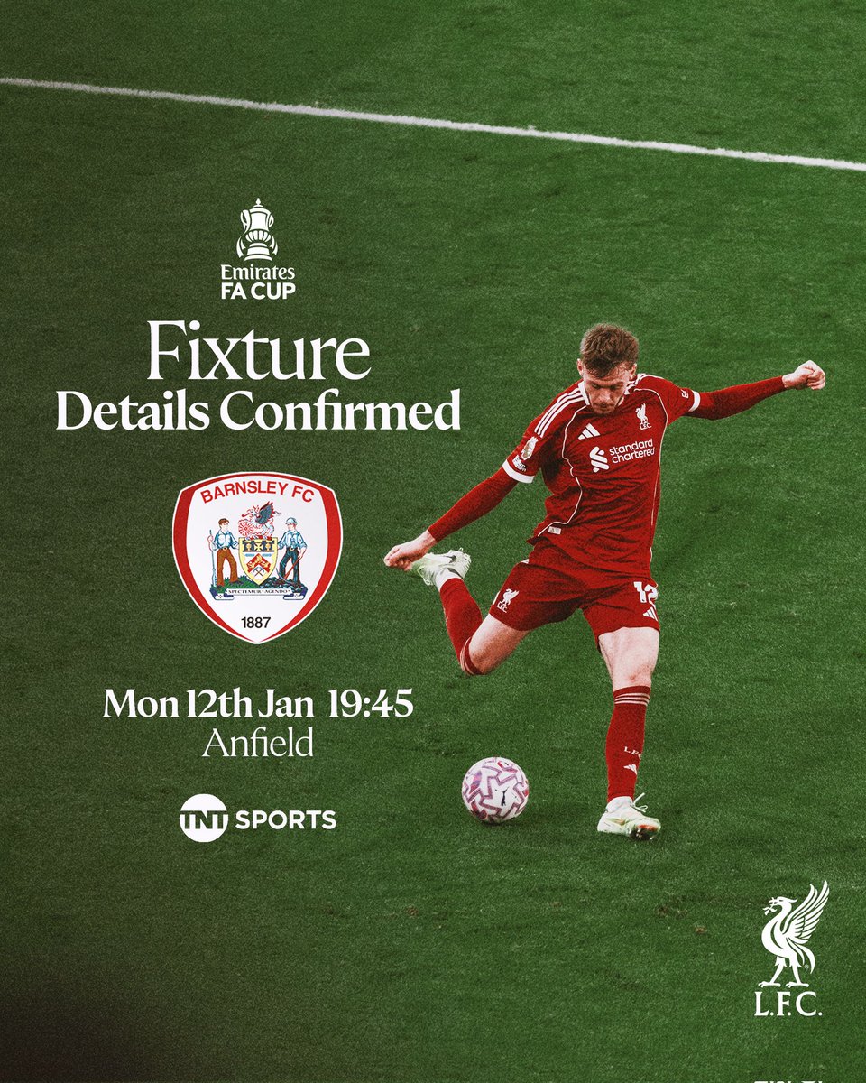LFCAZE's tweet photo. 🔴 Liverpool, FA Kubokunun üçüncü mərhələsində Anfield'da 12 yanvar, saat 23:45-də Barnsley ilə qarşılaşacaq.
#lfcaze https://t.co/hxOFvabx1T