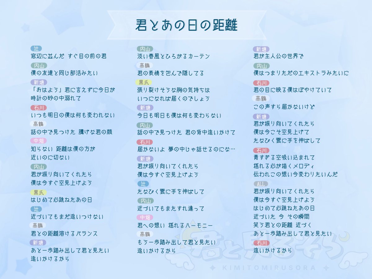 君と見るそら 歌詞カード🎧ྀིᝰ.ᐟ 新体制7人ver の現在お披露目してる