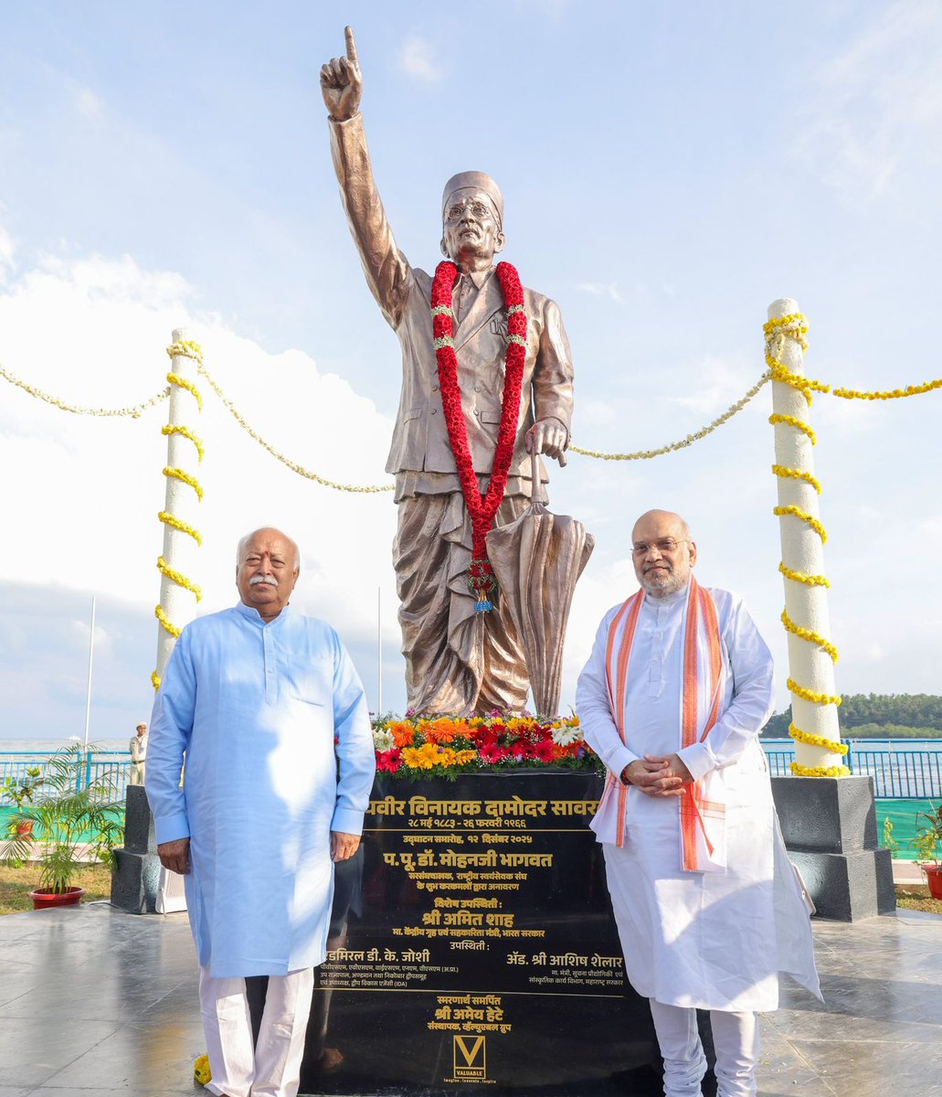 ShelarAshish's tweet photo. Moment of pride in Andaman, where every grain of sand echoed the courage of Veer Savarkar!

Hon’ble Sarsanghachalak Shri. Mohan Bhagwat Ji and Hon’ble Union Home Minister Shri. Amitbhai Shah unveiled the grand statue of Swatantryaveer Vinayak Damodar Savarkar and inaugurated the ‘Veer Savarkar Prerna Park’ and I was honoured to witness this historic moment. 

Standing on the very land where Vinayak Damodar Savarkar endured unimaginable torture, solitary confinement and decades of imprisonment for Bharat, one is reminded of his unshakeable resolve and limitless love for the motherland. His fearless spirit, forged in the darkness of the Cellular Jail, continues to guide India with the ideals of cultural nationalism and national unity.

This majestic statue will stand as a timeless symbol of his sacrifice, an inspiration for generations to come, reminding every Indian that courage, conviction and patriotism can never be shackled.

Veer Savarkar lives on… in our souls, our history and our future.