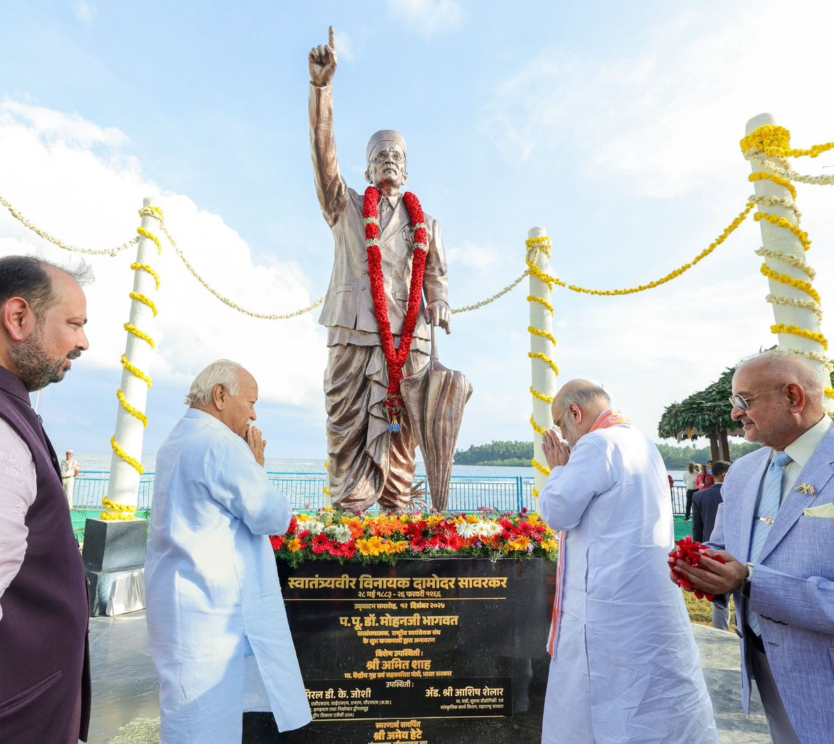 ShelarAshish's tweet photo. Moment of pride in Andaman, where every grain of sand echoed the courage of Veer Savarkar!

Hon’ble Sarsanghachalak Shri. Mohan Bhagwat Ji and Hon’ble Union Home Minister Shri. Amitbhai Shah unveiled the grand statue of Swatantryaveer Vinayak Damodar Savarkar and inaugurated the ‘Veer Savarkar Prerna Park’ and I was honoured to witness this historic moment. 

Standing on the very land where Vinayak Damodar Savarkar endured unimaginable torture, solitary confinement and decades of imprisonment for Bharat, one is reminded of his unshakeable resolve and limitless love for the motherland. His fearless spirit, forged in the darkness of the Cellular Jail, continues to guide India with the ideals of cultural nationalism and national unity.

This majestic statue will stand as a timeless symbol of his sacrifice, an inspiration for generations to come, reminding every Indian that courage, conviction and patriotism can never be shackled.

Veer Savarkar lives on… in our souls, our history and our future.