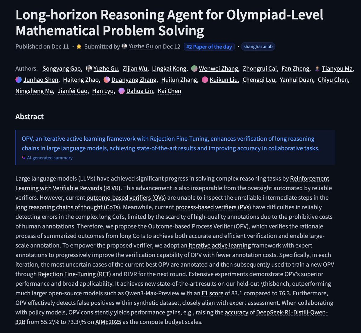 用于解决奥林匹克级别数学问题的长时程推理智能体