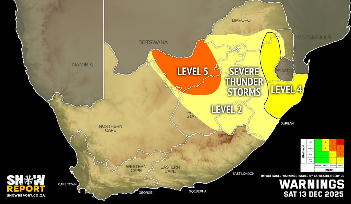 SATURDAY WEATHER: Widespread rain in the east and warnings for six provinces. See snowreport.co.za for the full forecast #saws #weather #forecast #weatherwarnings