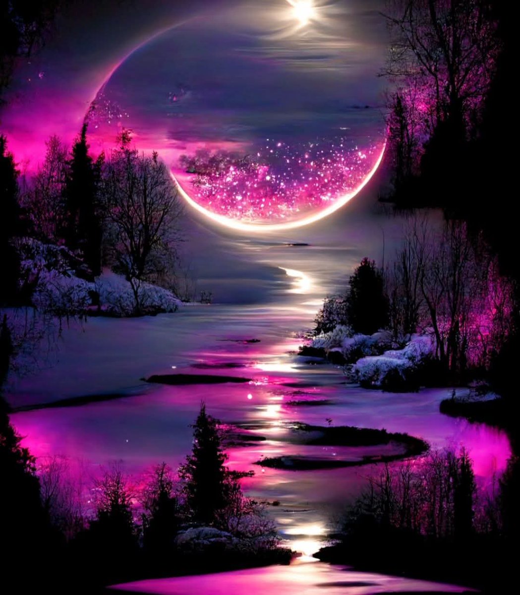 InterestingSci1's tweet photo. neon winterscape ๐ฉท๐ค
#cosmicwinter
#crescentmoonart
#magentadreamscape
#fantasylandscapeart
#celestialriver
#moonlitforest
#etherealnight
#wintermagicart https://t.co/DzWObhSbeT