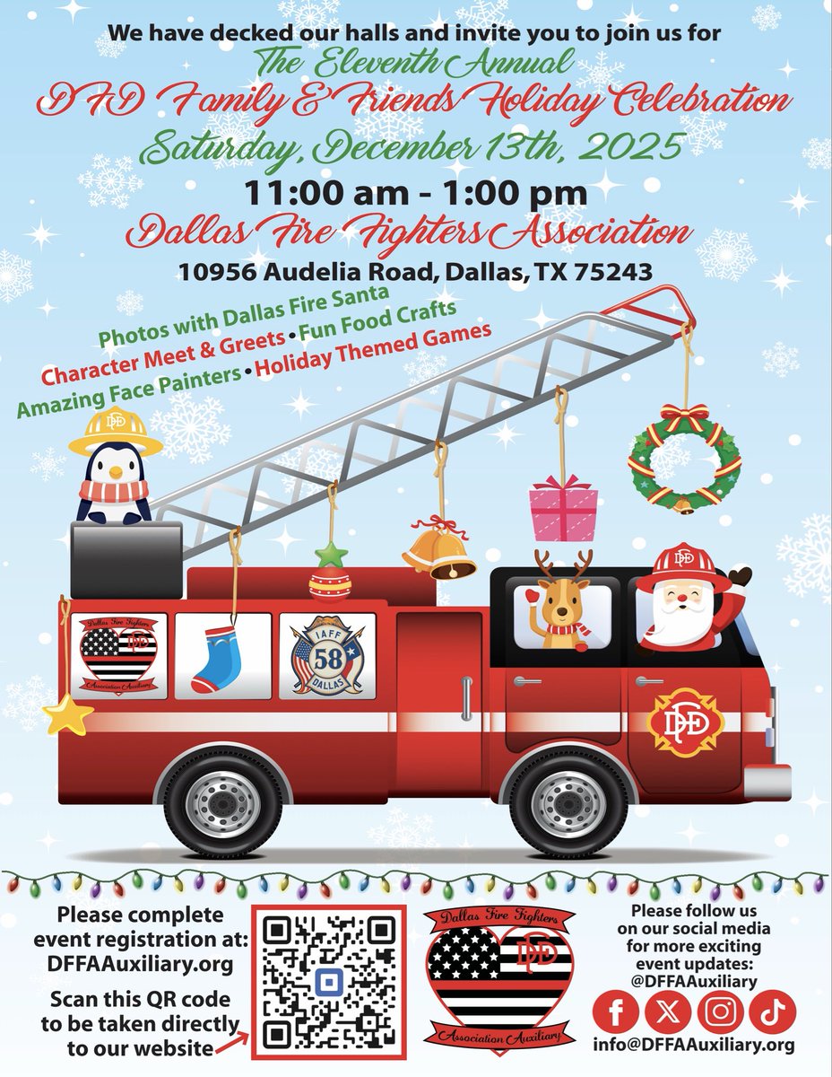 DFFAAuxiliary's tweet photo. The big day is TOMORROW, 12/13! Santa will make his grand entrance shortly after 11:00 am, and although the temperature will be great, we promise it will be snowy out! Please take a moment and pre-register, so we can get you to the fun quickly: https://t.co/3HIr6cJWrJ https://t.co/3gKp80YEwa