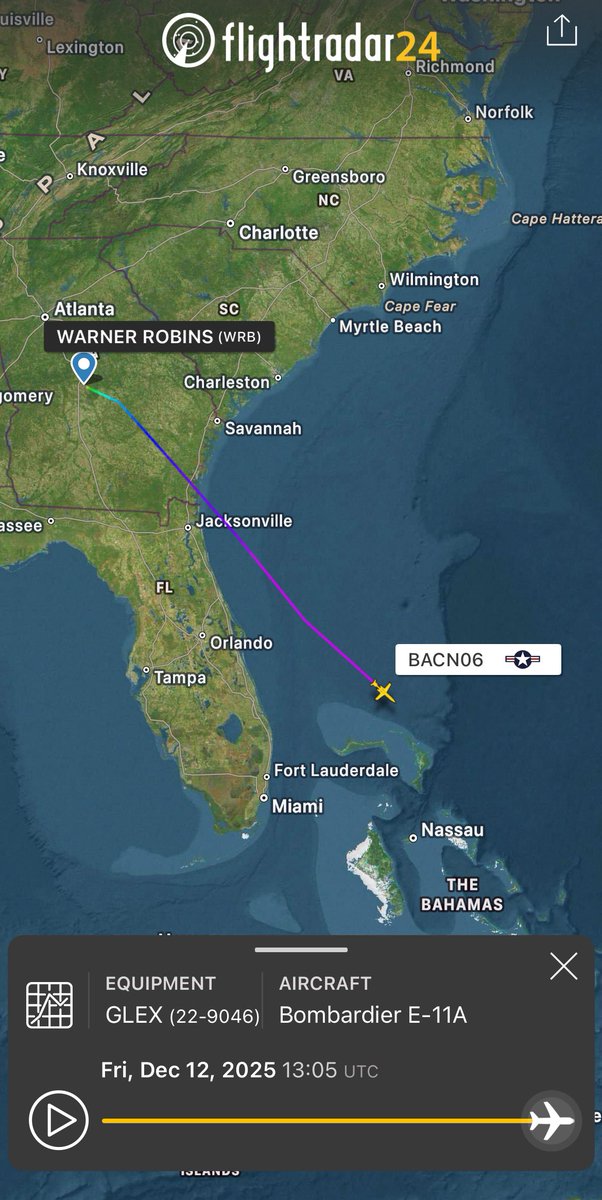 USAF E-11A battlefield communications aircraft spotted heading into the Caribbean this morning