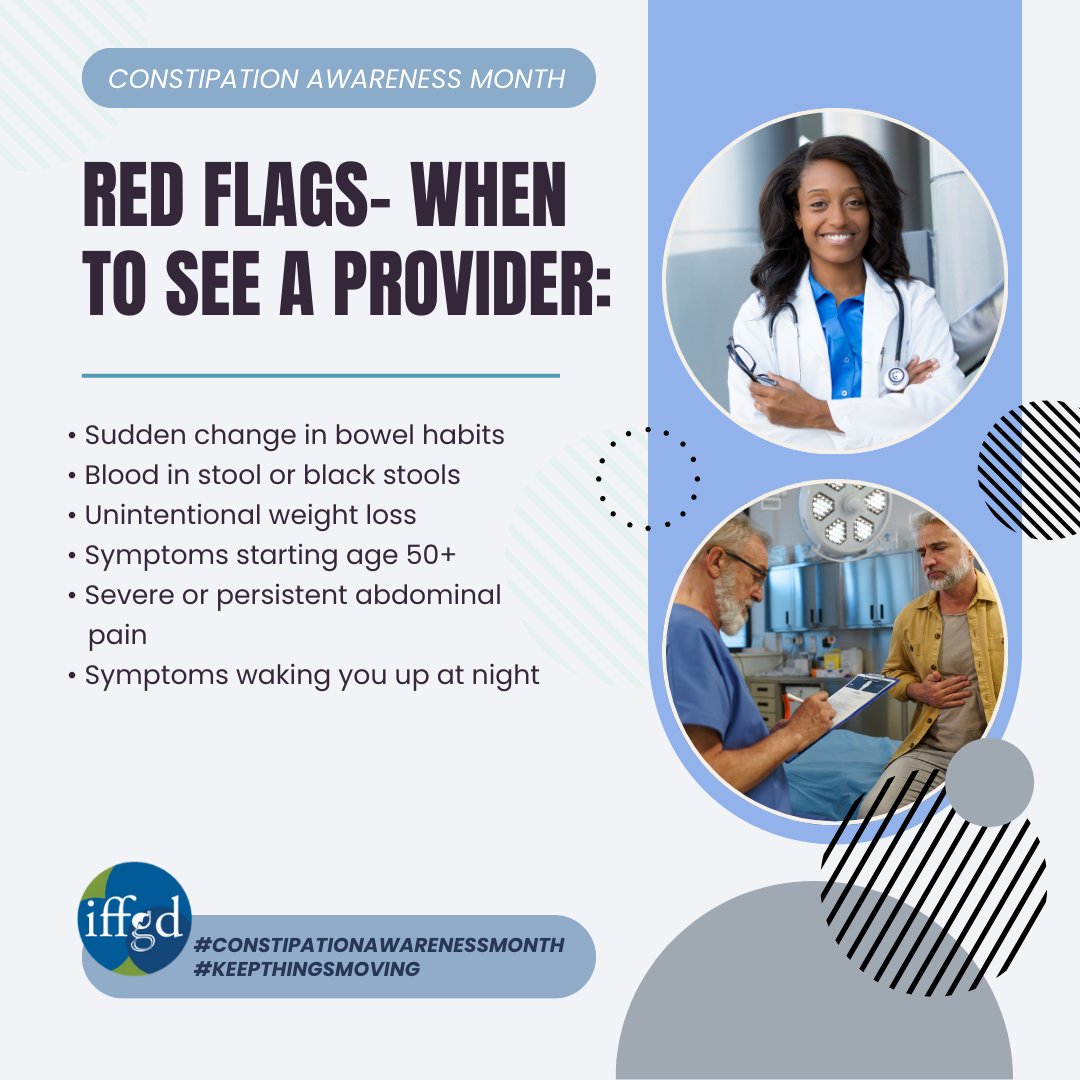 IFFGD's tweet photo. Bowel habits can vary widely, but certain signs mean it’s time to pay attention. If you’re noticing new or ongoing changes in your bowel habits, especially any red-flag symptoms, talk to your healthcare provider #ConstipationAwarenessMonth #KeepThingsMoving https://t.co/Rz30vI5HSv