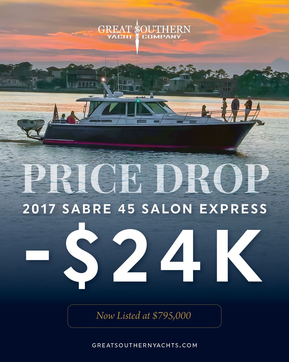 GSYacht's tweet photo. ‼️$24K PRICE DROP - 2017 Sabre 45‼️
📞 For more information or to discuss an offer, contact Steve at +1 (850) 240-9900
🔗 View the full listing at https://t.co/5uqwV5FFzm

#GreatSouthernYachts #yachtbroker #yachtbrokerage #SabreYachts #CraftedInTheMaineTradition #boatsales https://t.co/o510gLnXic