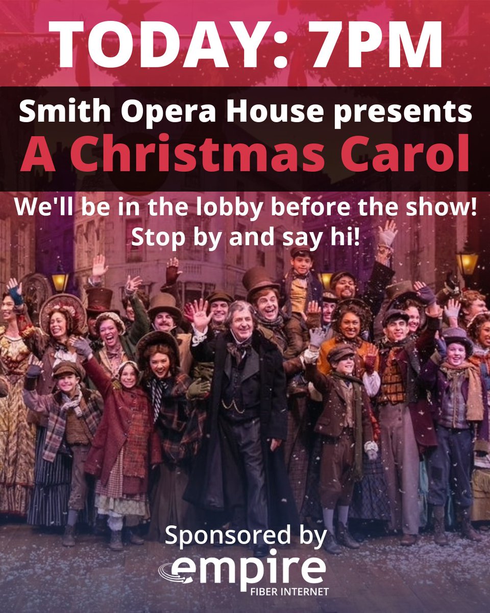 Today’s the day! Holiday magic takes the stage at the Smith Opera House! 🎭✨

Experience A Christmas Carol live; the perfect way to welcome the season.

#AChristmasCarol #SmithOperaHouse #EmpireFiberInternet #CommunityEvents
