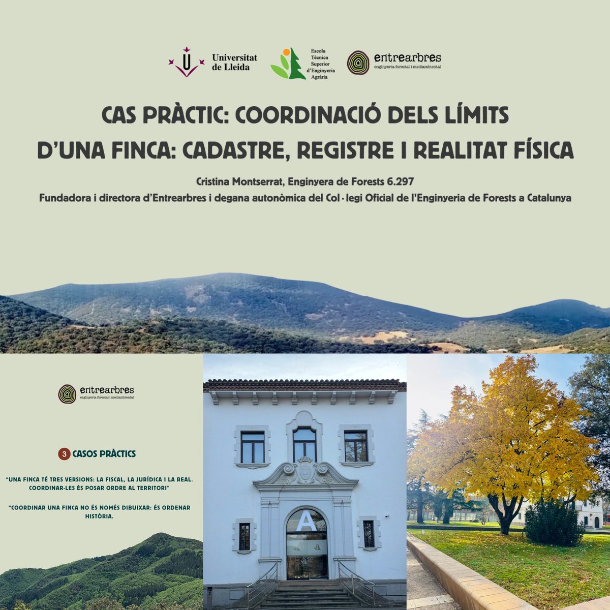 👩🏻‍🏫Ayer tuve el privilegio de impartir una sesión de resolución de casos prácticos sobre coordinación de fincas en el Máster en Ingeniería de Montes de la Escuela Técnica Superior de Ingeniería Agraria de Lleida
<a href="/ETSEAFIV_UdL/">ETSEAFIV_UdL</a>