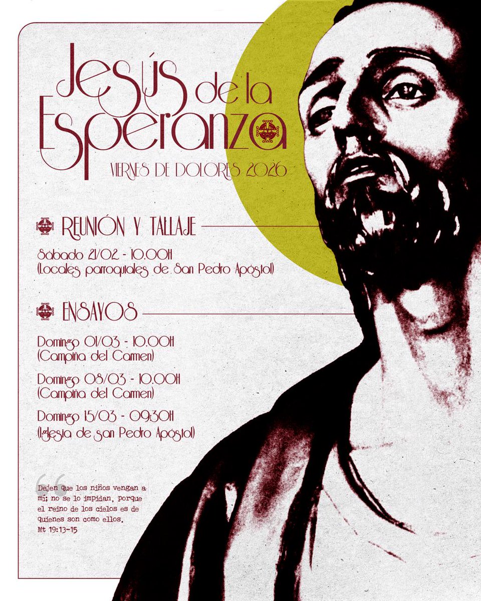 CSagradaCena's tweet image. COMISARÍA DE HERMANOS DE CARGA//

Publicamos el calendario de ensayos para el próximo Viernes de Dolores, 27 de marzo de 2026.

Todas aquellas personas que quieran cargar en Semana Santa deberán acudir a la reunión y tallaje con zapatilla negra.

Autor: Carlos A. Fdez Griñolo