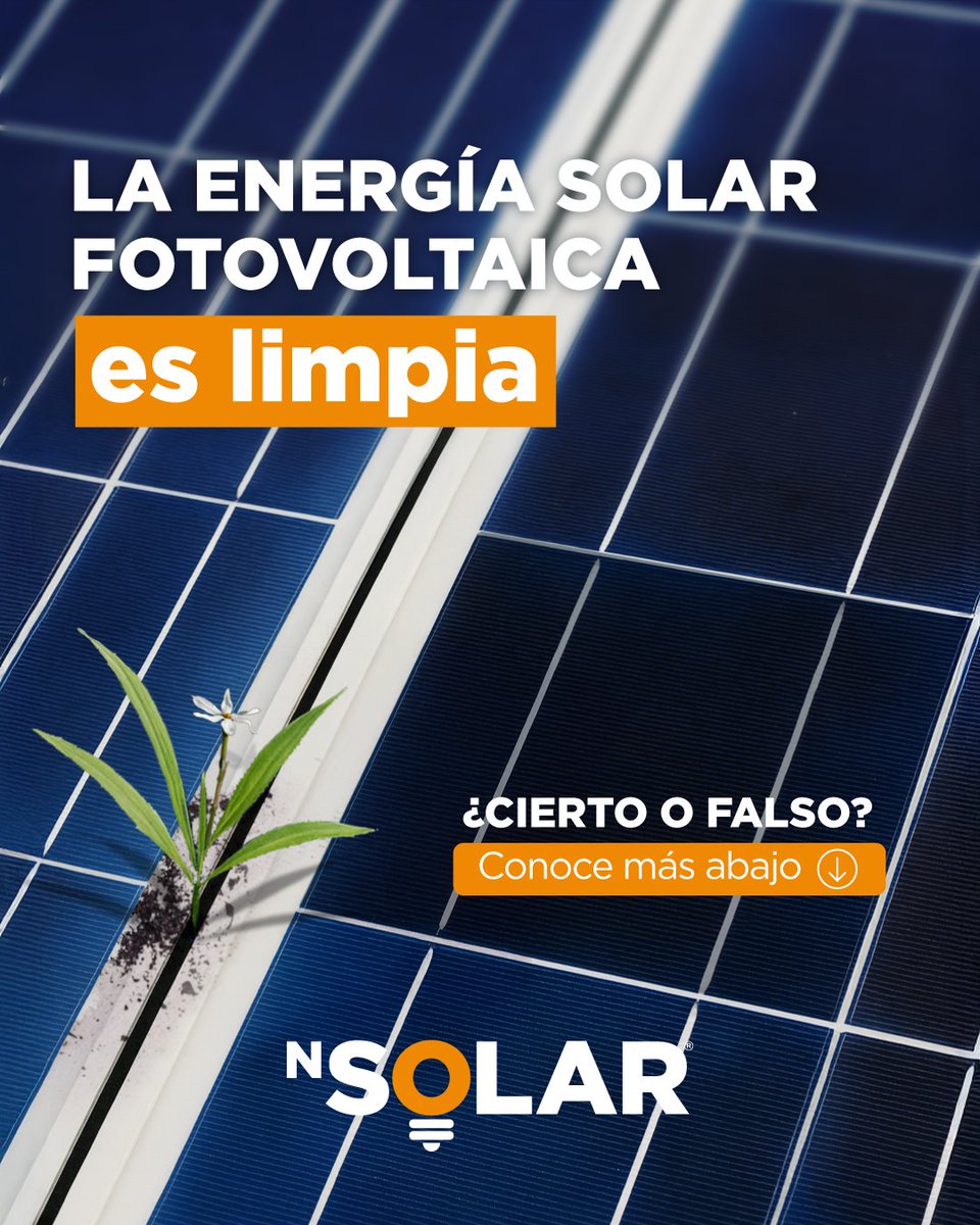 Cierto. La energía solar fotovoltaica, es limpia porque no genera emisiones de gases de efecto invernadero ni otros contaminantes durante su funcionamiento.
Es segura y eficiente, y la mejor opción para generar electricidad y sobre todo ahorrar.

#NSolarPanama #Panama