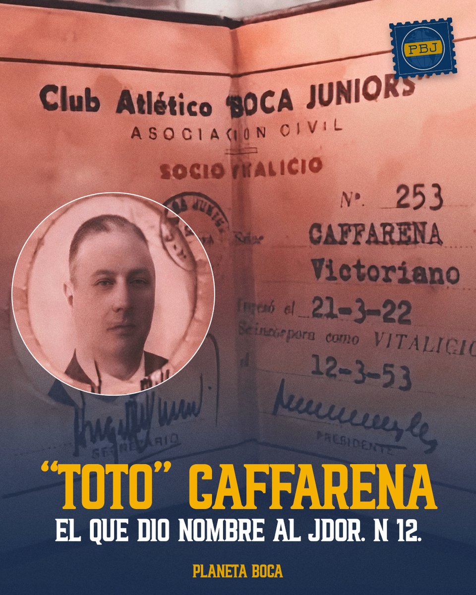 👉 En el Día del Hincha de Boca, les contamos la historia de Victoriano "Toto" Caffarena, el hombre que le dio vida al "Jugador Número 12".

💙 Caffarena fue el único hincha que acompañó al plantel de Boca durante toda la gira europea, en 1925. Hizo de aguatero, masajista,