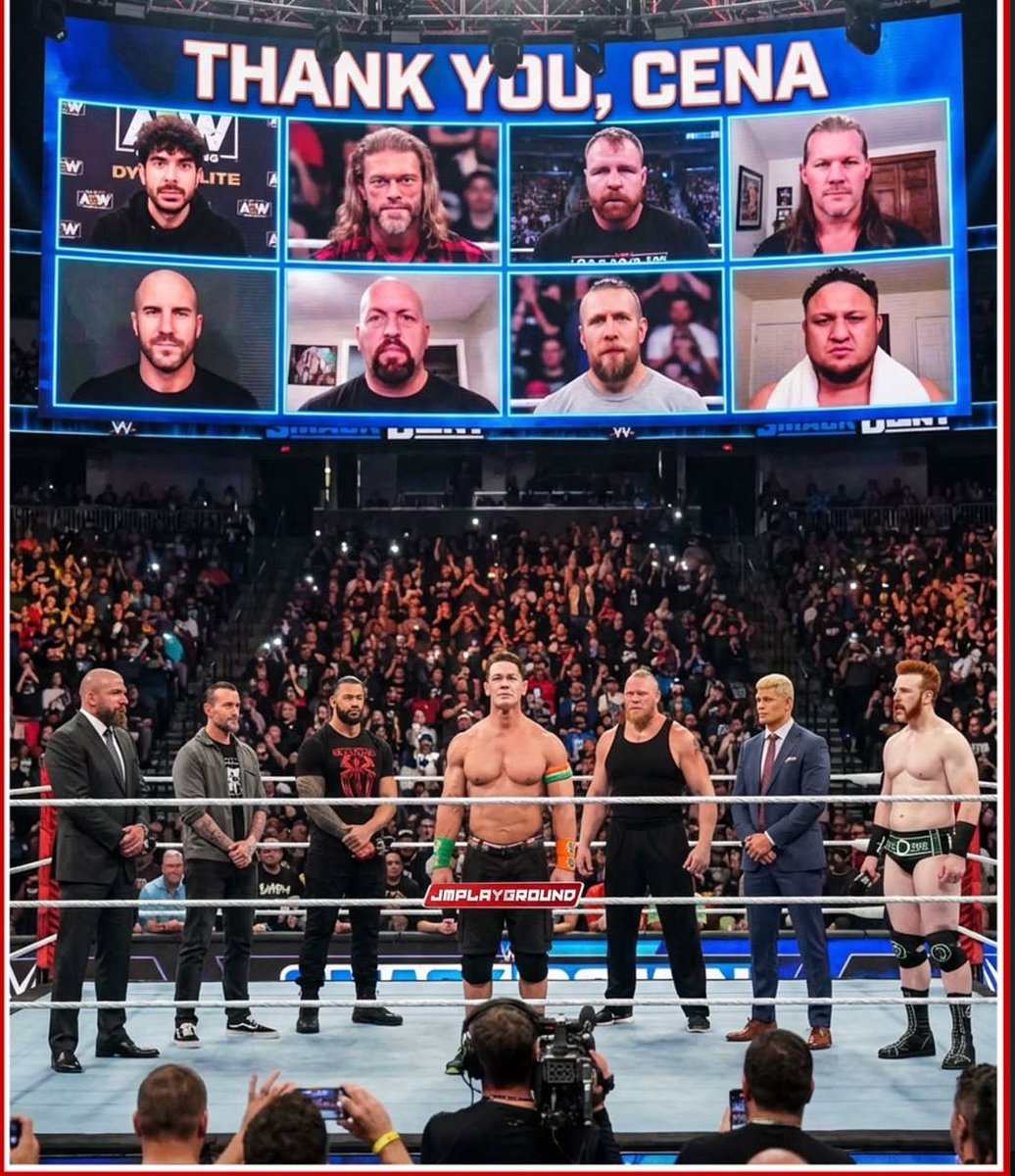 DirtyDomDom's tweet photo. Imagine If WWE pulled the ultimate surprise.. AEW starts appearing on the screen to say thank you, Cena. 😬

#ThankYouCena https://t.co/fsEeOTR1BD
