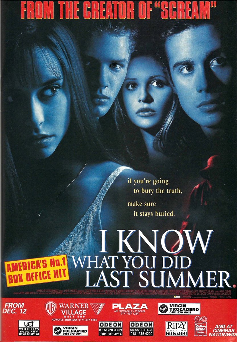 Mag1cH0ur's tweet photo. On this day December 12th, 1997, I KNOW WHAT YOU DID LAST SUMMER opened in London.. https://t.co/Ztj62sflOi