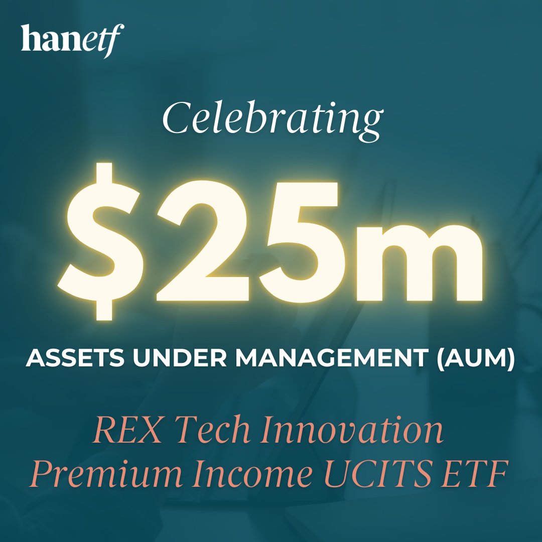 hanetf's tweet photo. 🎉 Celebrating the REX Tech Innovation Premium Income UCITS ETF surpassing $25 million AUM.

This material does not constitute a marketing document. It is not an invitation to invest and is for educational purposes only.

#TechPremium #BigTech #TechnologyStocks #TechSector #ETF #Investing @REXShares
