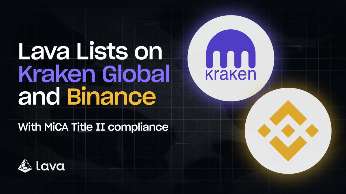 🌋 LAVA on <a href="/arbitrum/">Arbitrum</a> is now live on <a href="/binance/">Binance</a> and <a href="/krakenfx/">Kraken</a>, joining <a href="/Bybit_Official/">Bybit</a>, <a href="/Gate/">Gate</a> + other major exchanges.

This comes right after Lava Network completed the MiCA whitepaper procedure for LAVA, giving regulated access across all EU member states and real confidence to