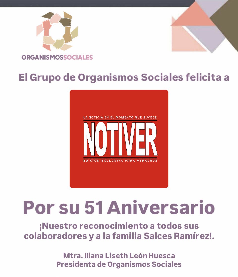 ¡Nuestra Felicitación a <a href="/NOTIVER/">NOTIVER</a>  por su 51 Aniversario! A la Familia Salces Ramírez y a todos sus colaboradores, un abrazo!!