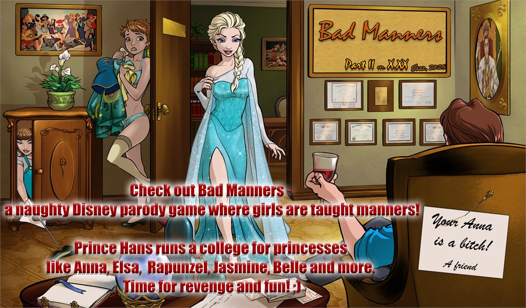 dr_madGames's tweet photo. Check out Bad Manners - a naughty Disney parody game where girls are taught manners

[Patreon] https://t.co/OpxjrJqy6d
[Itch] https://t.co/x4SG6wv8RK
[SubscribeStar] https://t.co/Bk6vWzYvej https://t.co/o5LYe7a3R1