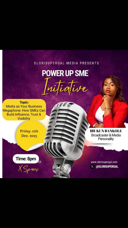beingibk's tweet photo. SMEs struggle to be seen, heard, and trusted in this digital era. Tonight I’ll share how the media can become your business megaphone, building visibility &amp; trust.

If you're an entrepreneur looking to grow your brand presence join in at 8pm to @OLORISUPERGAL Spaces! https://t.co/dwpPeQh00E