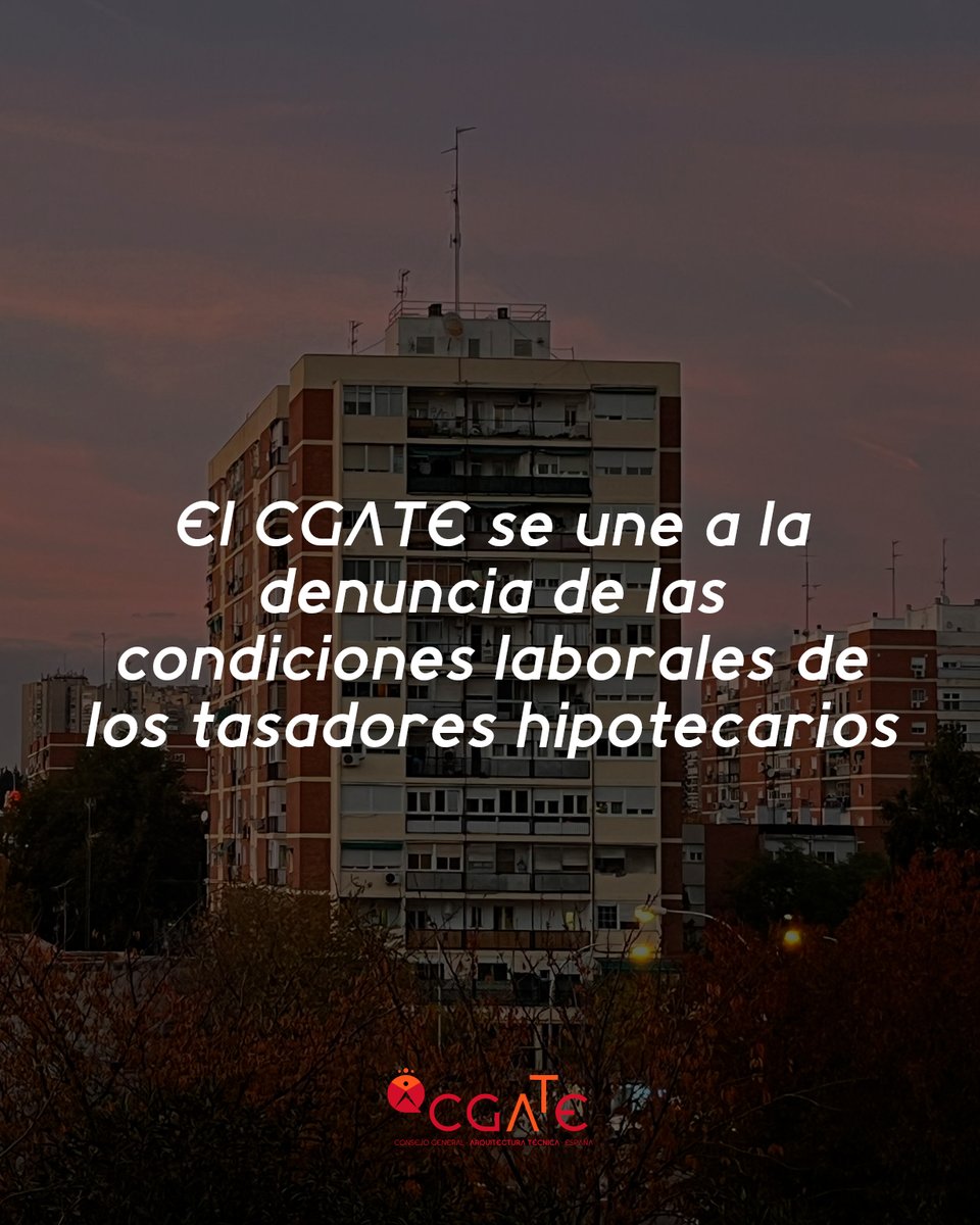 ▪️Comunicado CGATE → La institución, en defensa de las condiciones laborales de los tasadores hipotecarios. Además, seguiremos impulsando las acciones para que el reglamento que debe regular la figura del tasador homologado independiente se apruebe. 
🔗cgate.es/pdf/COMUNICADO…