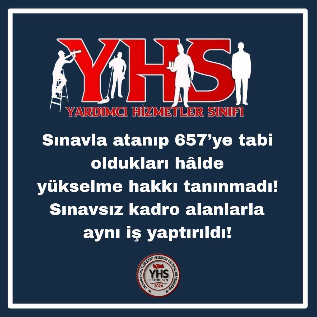 yhsplatform's tweet photo. Sınavla atanıp 657’ye tabi oldukları hâlde yükselme hakkı tanınmadı!
Sınavsız kadro alanlarla aynı iş yaptırıldı!

#YhsCözümBekliyor
#YardımcıHizmetlerSınıfı

@RTErdogan @hasandogan
@eczozgurozel @csgbakanligi @MDervisogluTR @MevlutCavusoglu @dr_ishaksan
@ErbakanFatih
@cevdetyilmaz @ComezTurhan @gamzetascier @hasanozturkmen
@melih_meric @gamzeilgezdi @aefakibaba @Mahi_Nur @mustafaelitas
@isikhanvedat
@yilmaztunc
@leylasahinusta
@avomerozmen
@yavuzatar
@aselimkoroglu
@mustafaakis
@oktay_saral @cenginyurt52
@cemilertem @DoganBekin
@mehmetucum
@Y_Akdogan
@drsoysal
@farukozcelikgsb
@drhasansert
@Hayati_Yazici
@alikeskinkilic
@belginuygur10
@selcukktepeli
@fethigurer @selcukozdag @SalihUzunDr @avidrissahin @abdulhamitgul @memetsimsek
@Cem__Sahin @azmiekinci34 @suatkilic @avbehiye @ozngndgdu @deryaayaydin34 @ogunstar