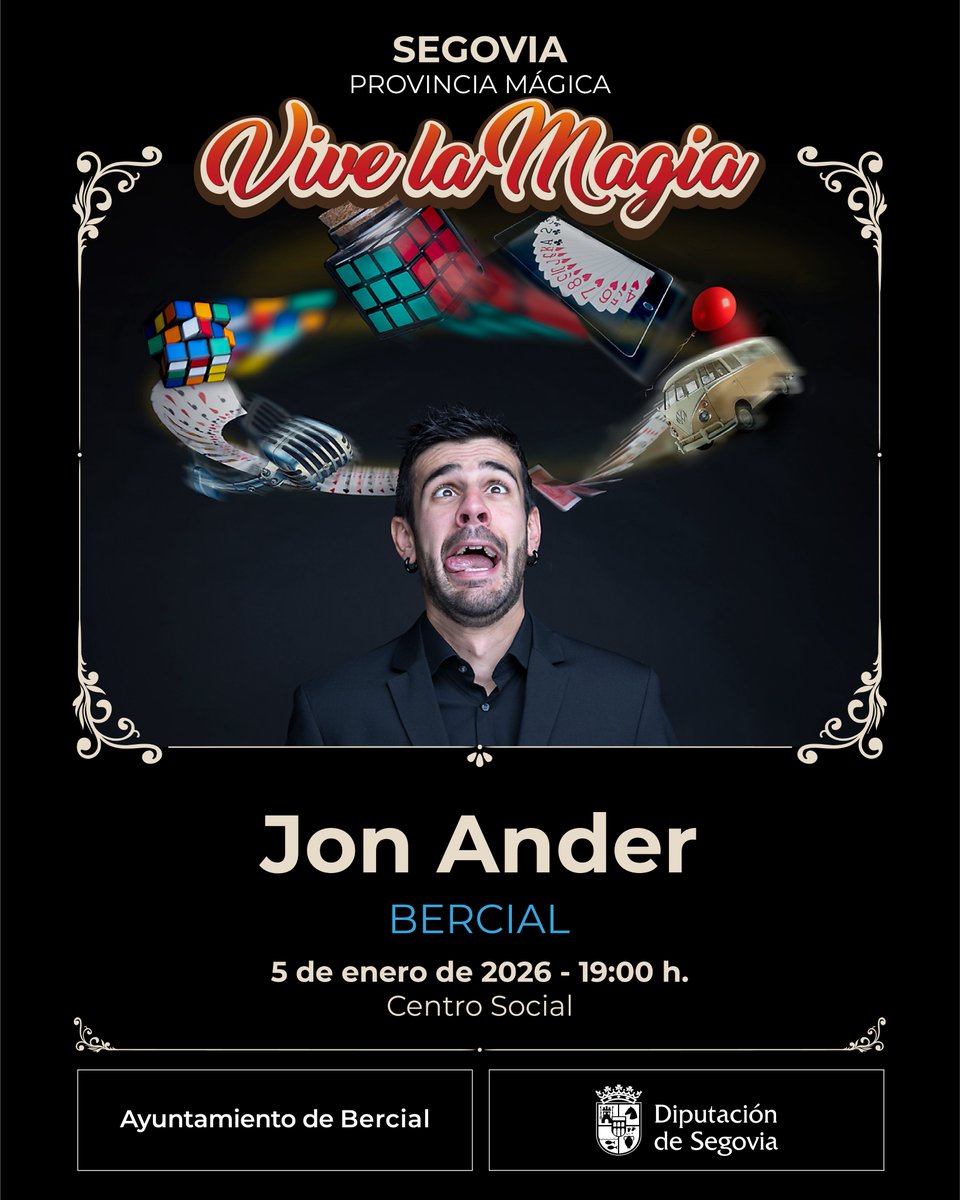 ¡La víspera de Reyes será aún más especial en #Bercial!, porque #JonAnder viene con su “Magia ANDERground”, que nos hará disfrutar mucho en familia 🥳

Es el resultado fundir magia, clown y monólogos para lograr una combinación dinámica y fluyente✨

<a href="/LeonViveLaMagia/">León Vive La Magia</a> <a href="/DipuSG/">Diputación de Segovia</a>