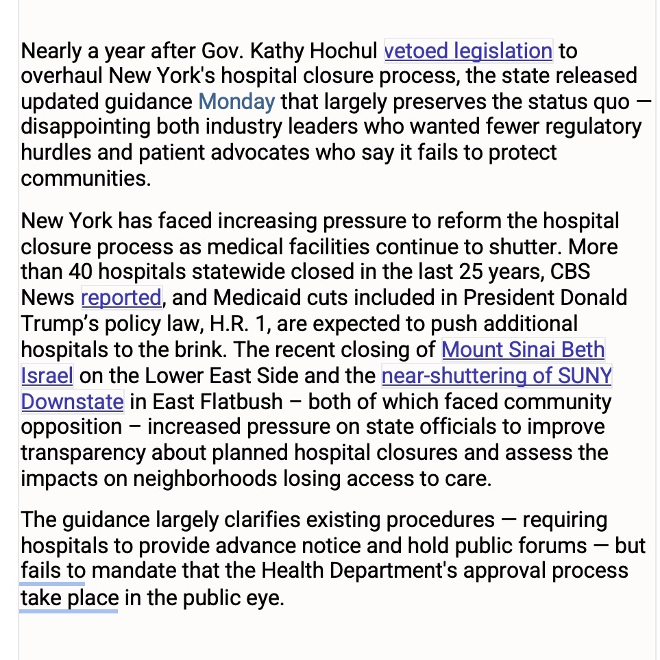 JoAnneSimonBK52's tweet photo. Trump's healthcare cuts puts 70+ NY hospitals at risk of closure. Cuts start taking effect in January.

My Local Input in Community Healthcare Act w/@NYSenatorRivera protects hospital access for millions of NYers.

We urge @GovKathyHochul to sign the bill. 1/2 https://t.co/Yxk249OkUn