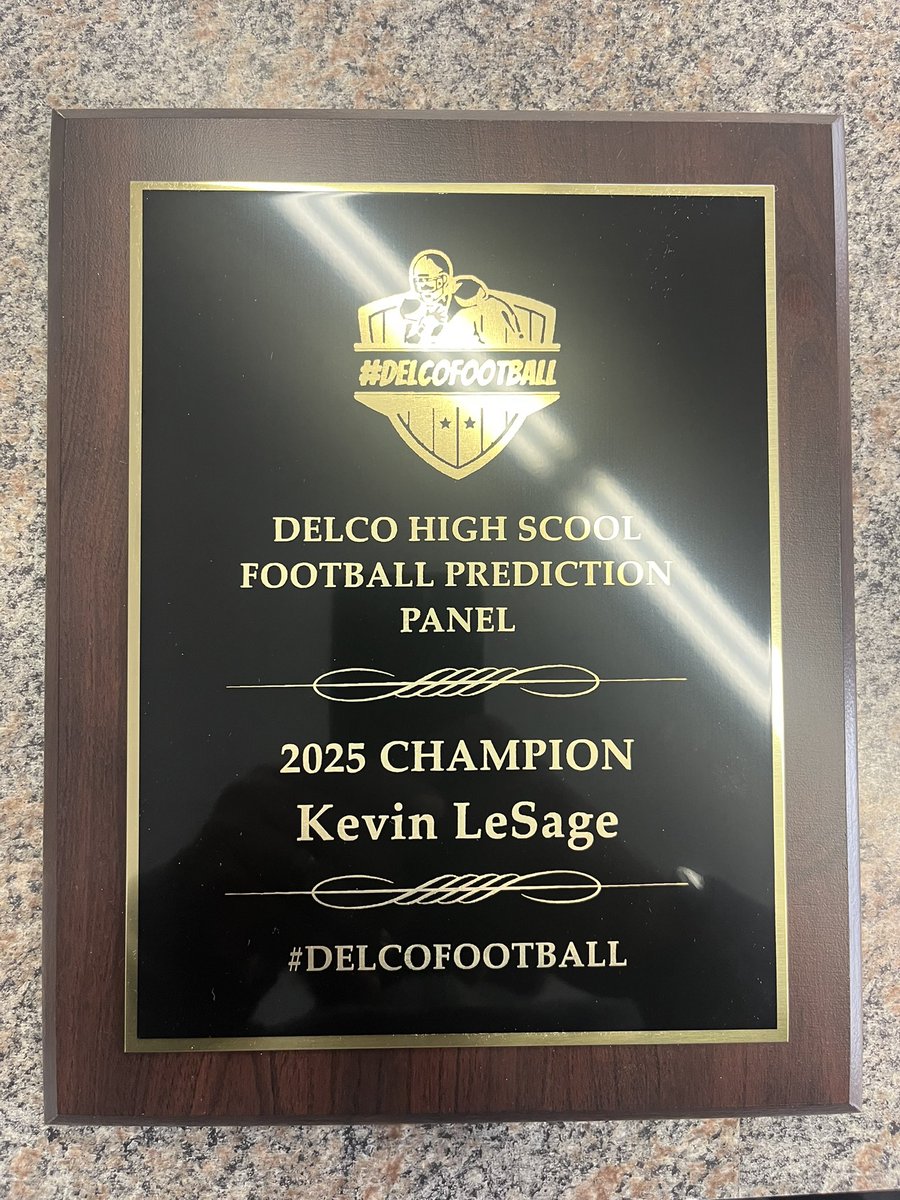 DELCOFootball's tweet image. Congratulations to the 2025 @DELCOFootball Prediction Panel Champion @lesage_kevin!! 
Thanks to all the Panel Members for their participation this season! Appreciate yall! #DelcoFootball @_Delco_Sports