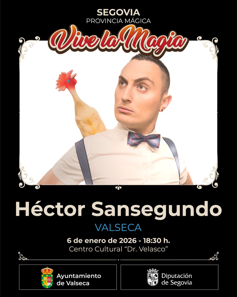 ¡Cerramos por todo lo alto esta IX Edición del Festival en el día de Reyes! 🥳 Y no podía ser de otra manera que junto a el gran #HéctorSansegundo y su espectáculo “Mago de guardia” 🎩

¡La magia más increíble y el humor más divertido en #Valseca!✨

<a href="/LeonViveLaMagia/">León Vive La Magia</a> <a href="/DipuSG/">Diputación de Segovia</a>