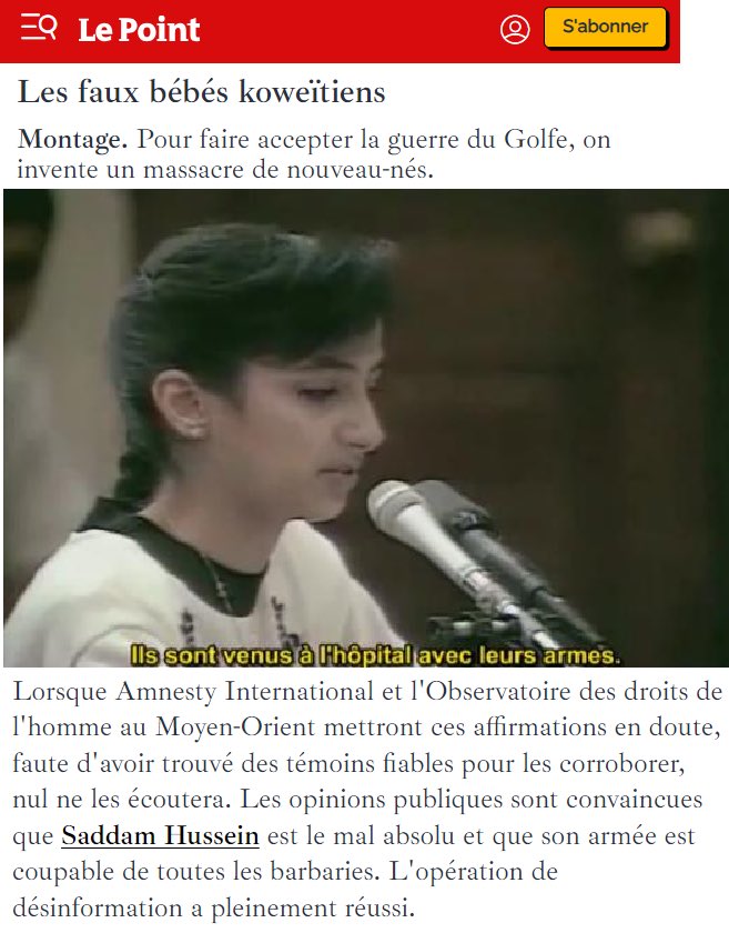 <a href="/ValerieHayer/">Valérie Hayer</a> La même méthode de propagande merdique qu'en 1991 pour justifier d'une guerre contre l'Irak 🇮🇶.
Ça avait fonctionné à l'époque ,
Ça ne marchera plus du tout en 2025.