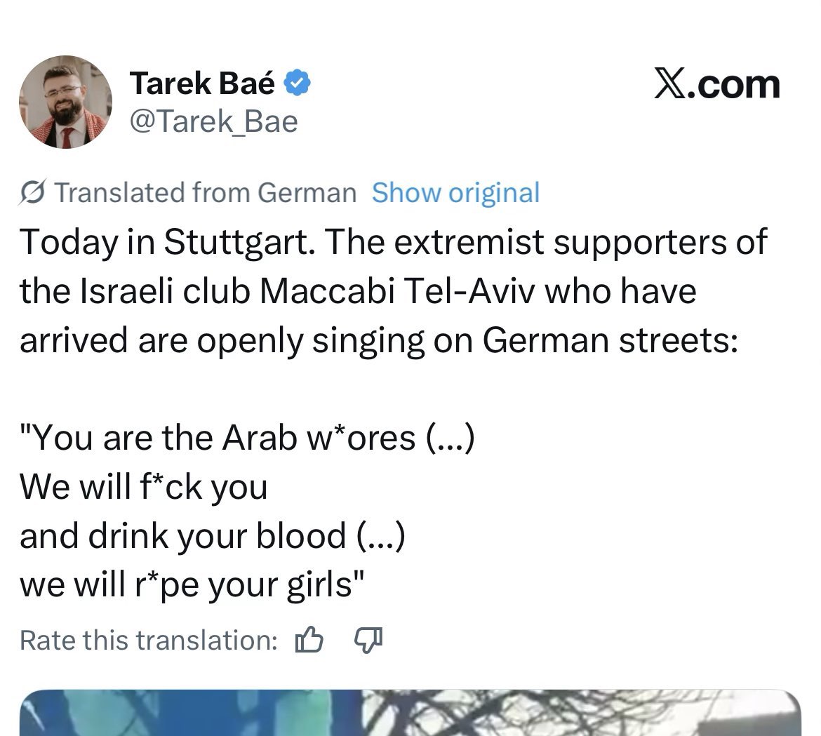 Imagine Palestinian football fans in Stuttgart chanted about drinking Jewish blood - and raping Jewish girls.

How would Jake respond? 

I know how Jake would respond. 

You know how Jake would respond. 

And just as importantly, Jake knows how he’d respond.