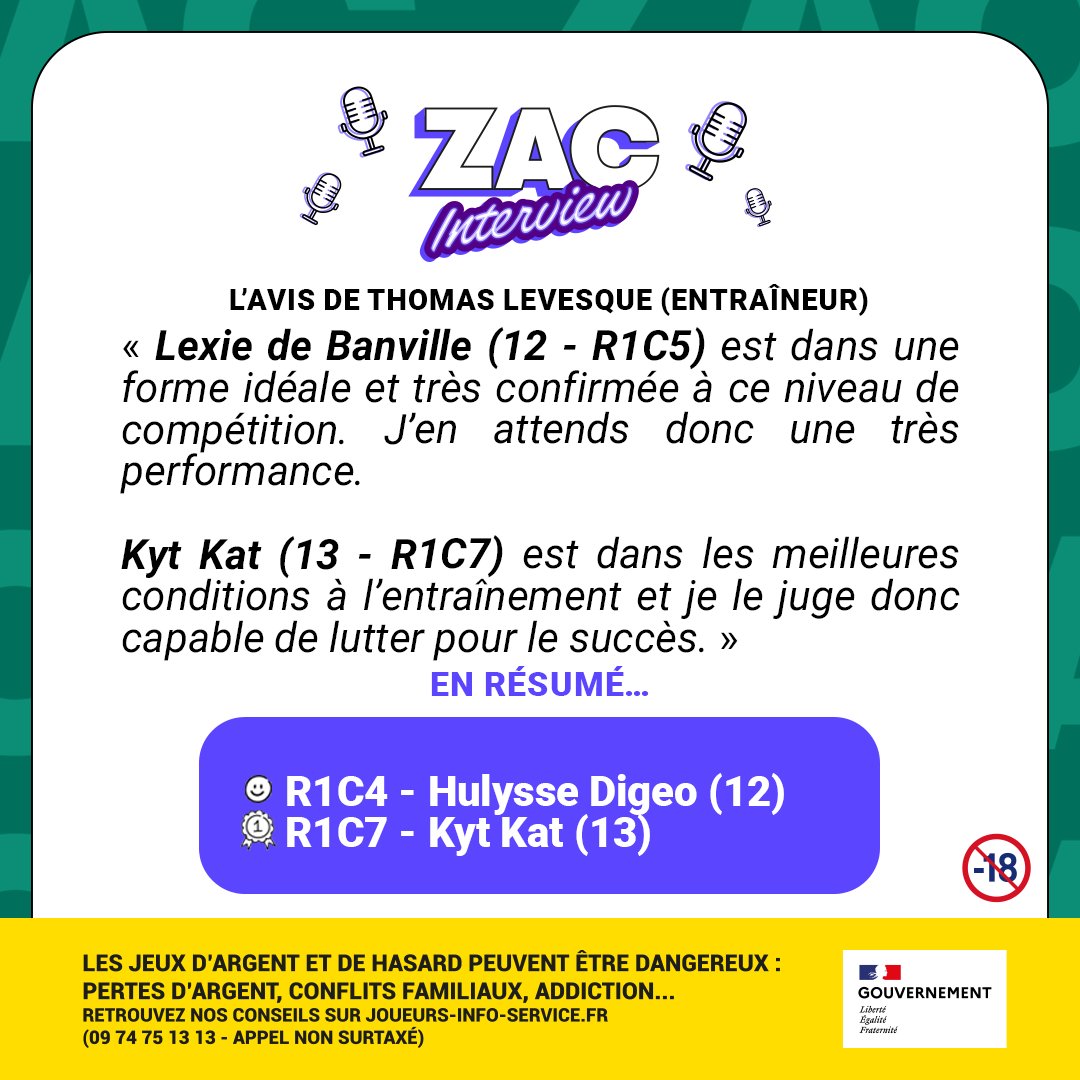 PMU_Hippique's tweet image. ☀ @MathieuZacc vous emmène à Paris-Vincennes pour ce nouveau #ZacDimanche !

Au programme, l'étude du e-Quinté+®️ (R1C4), du Prix de Vincennes (R1C3) &amp;amp; un coup de téléphone à Thomas Levesque.